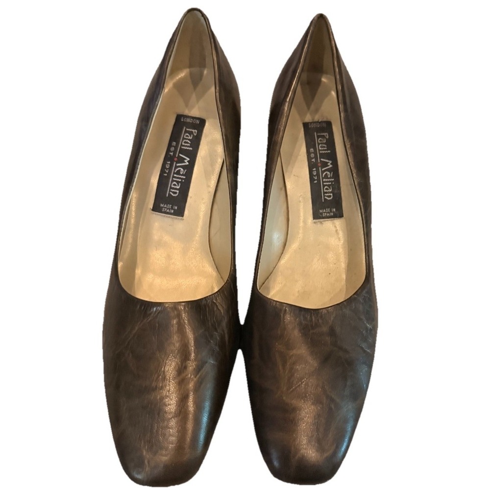 Paul Melian Ladies Brown Leather Square Toe Pumps 7.5 B Made In Spain